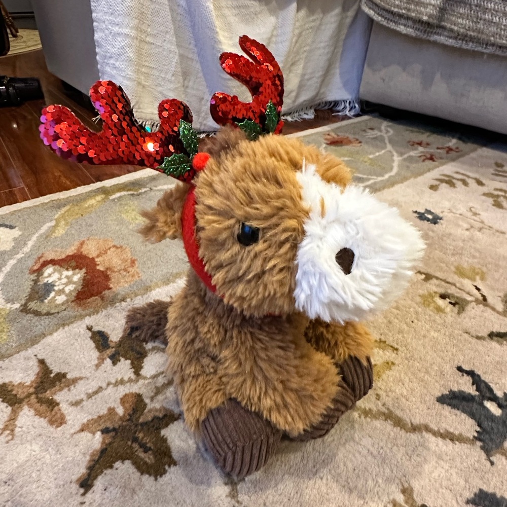 Plush Reindeer with Red Sequin Antlers